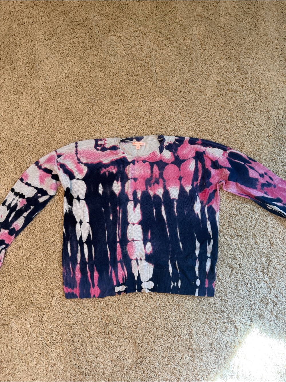 LISA TODD Tie-Dye Crewneck Sweater in Pink and Navy small